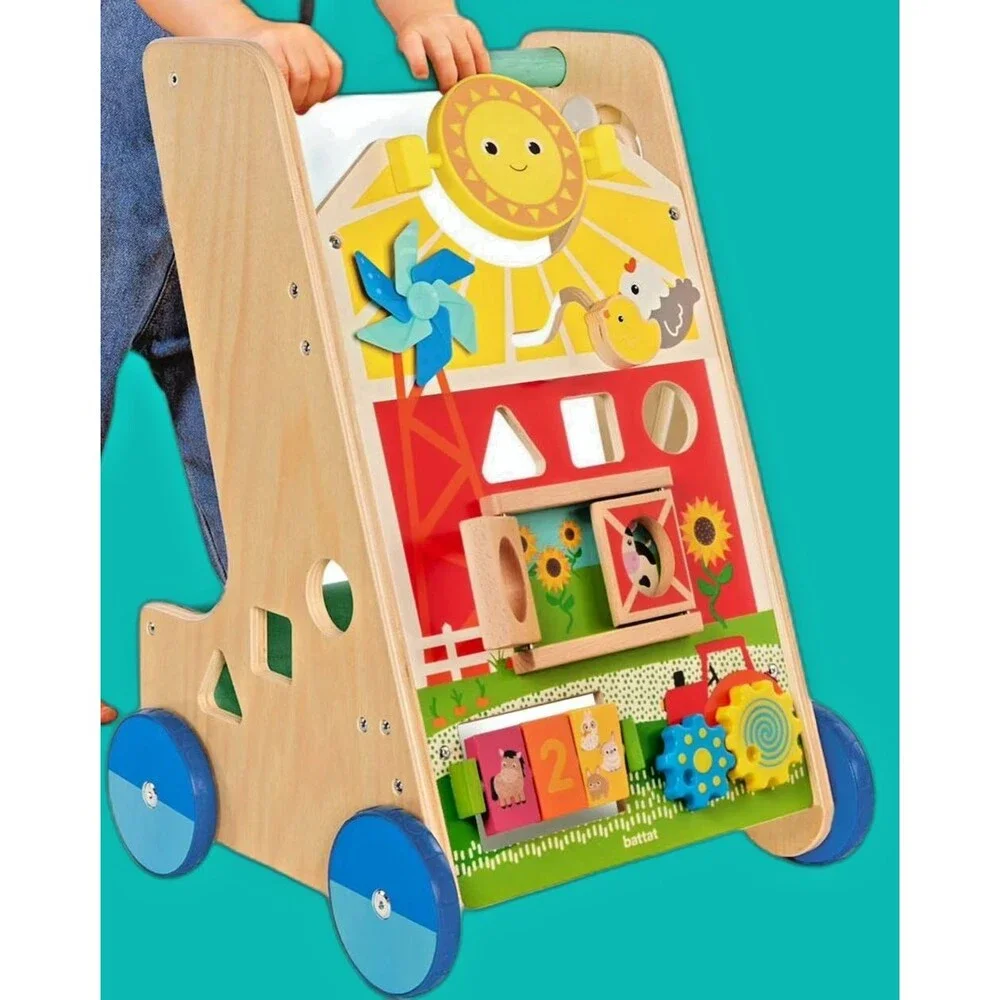 Battat Farm Footsteps Wooden Activity Baby Toddler Walker 12 Months+ NEW